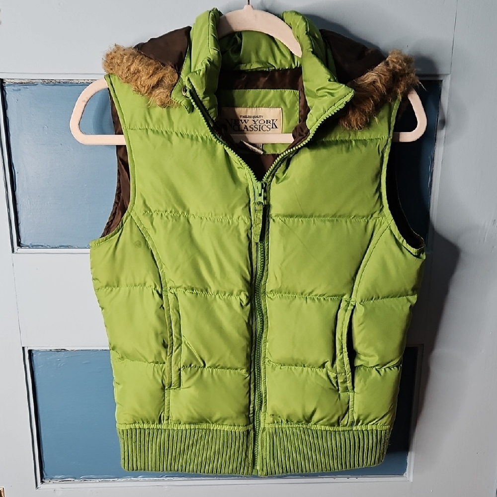 New York Classics Women's Puffer Vest With Faux Fur Small